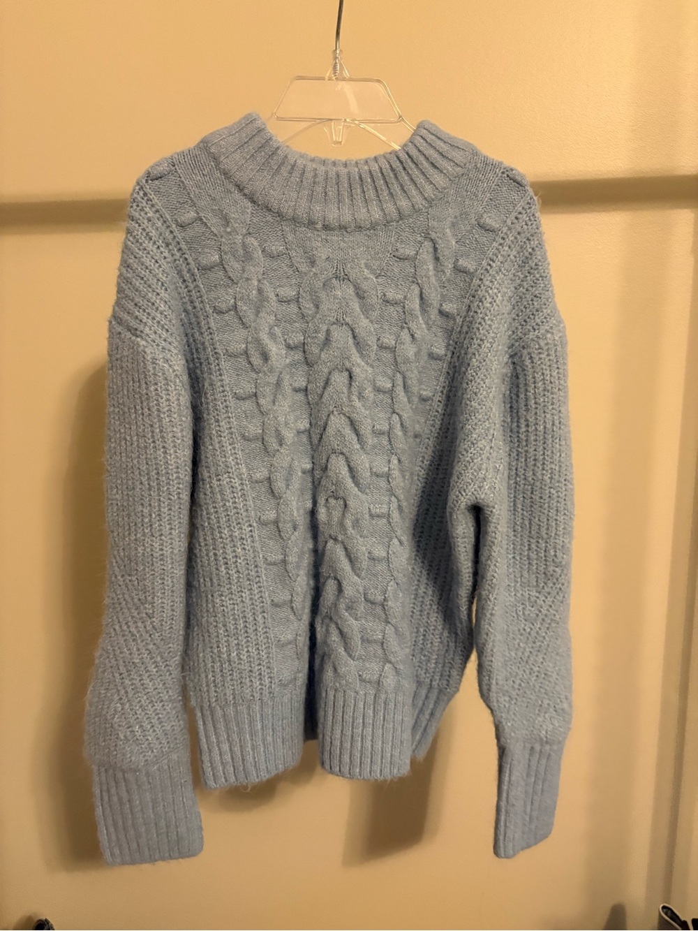 VILA Light Blue Cable Knit Crewneck Sweater (Fits like XS)